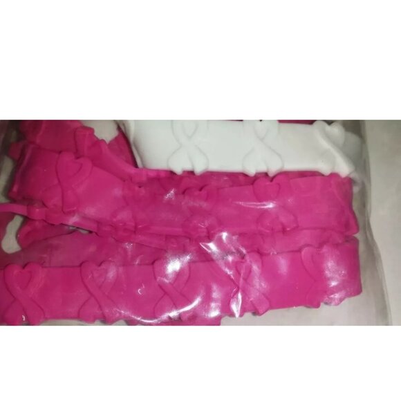 Set of 24 Pink and White Ribbon Pop Out Bracelets Breast Cancer Awareness - Picture 3 of 3